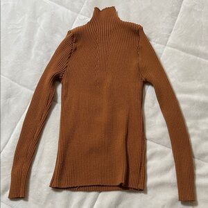 Ribbed Brown Turtleneck Sweater